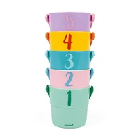 Janod - 5 Activity Buckets - Bath Toys - Early-Development - for Boys and Girls - from 10 Months + - Multilingual