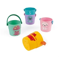 Janod - 5 Activity Buckets - Bath Toys - Early-Development - for Boys and Girls - from 10 Months + - Multilingual