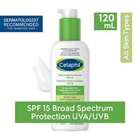 Hydratant facial quotidien Cetaphil FPS 15 | Hydratant léger pour le visage avec protection à large spectre | Sans huile, ni parfum, ni parabènes | Non comédogène | Recommandé par les dermatologues 120 ml