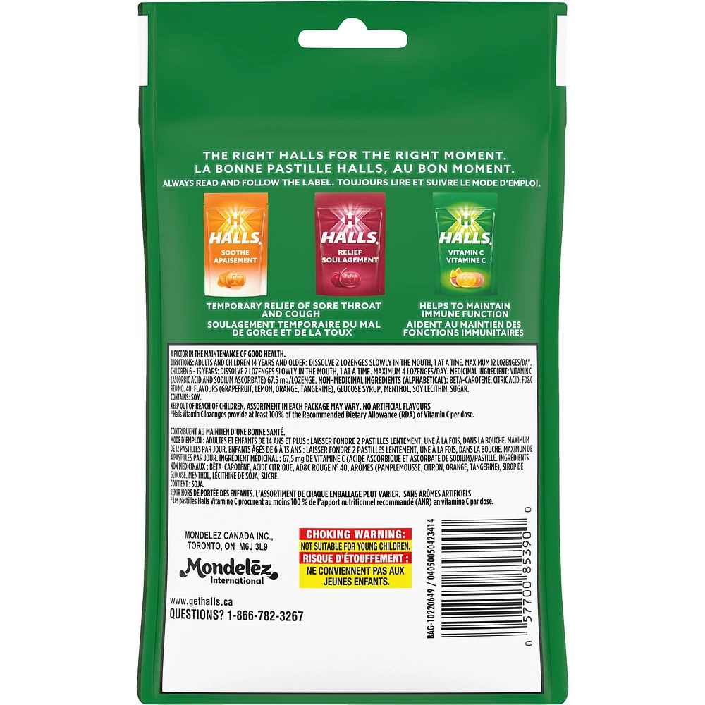 HALLS, Vitamine C, agrumes assortis, pastilles avec supplément 30 pastilles