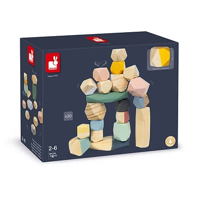 Janod - Sweet Cocoon Stacking Stones - Colourful  Wooden Constuction Blocks and Stackers  - For Babies and Toddlers - From 24 Months - Multilingual - J04401.