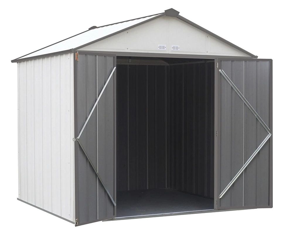 EZEE Shed Steel Storage 8 x 7 ft. Galvanized High Gable Cream with Charcoal Trim