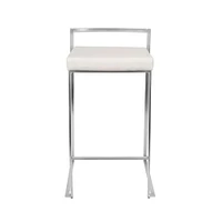 Heavenly Collection White PU Stool, White Bar Stool, White PU Bar Stool, PU Bar Stool with Chrome Finish, White Stool with Stainless Steel Frame, Low Back PU Bar Stool, Kitchen Stool, Island Stool, Indoor Stool - Set 2