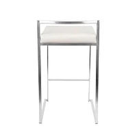 Heavenly Collection White PU Stool, White Bar Stool, White PU Bar Stool, PU Bar Stool with Chrome Finish, White Stool with Stainless Steel Frame, Low Back PU Bar Stool, Kitchen Stool, Island Stool, Indoor Stool - Set 2