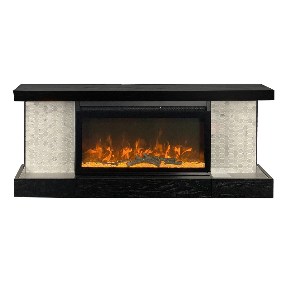 ActiveFlame Home Décor Series Fireplace Floating Mantel Shelf with Lighting, Hexagon Tile