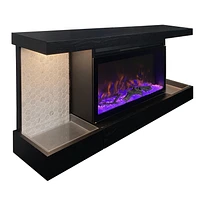 ActiveFlame Home Décor Series Fireplace Floating Mantel Shelf with Lighting, Hexagon Tile