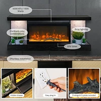 ActiveFlame Home Décor Series Fireplace Floating Mantel Shelf with Lighting, Hexagon Tile