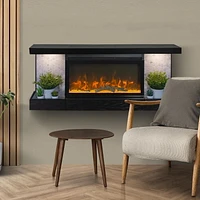 ActiveFlame Home Décor Series Fireplace Floating Mantel Shelf with Lighting, Hexagon Tile