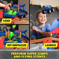 Monster Jam, Supercharge Speedway Playset, Includes Megalodon and El Toro Loco 1:64 Scale Die-Cast Monster Trucks, Light Up Monster Jam World Finals Track Kids Toys for Boys Ages 3 4 5 6+, Supercharge Speedway