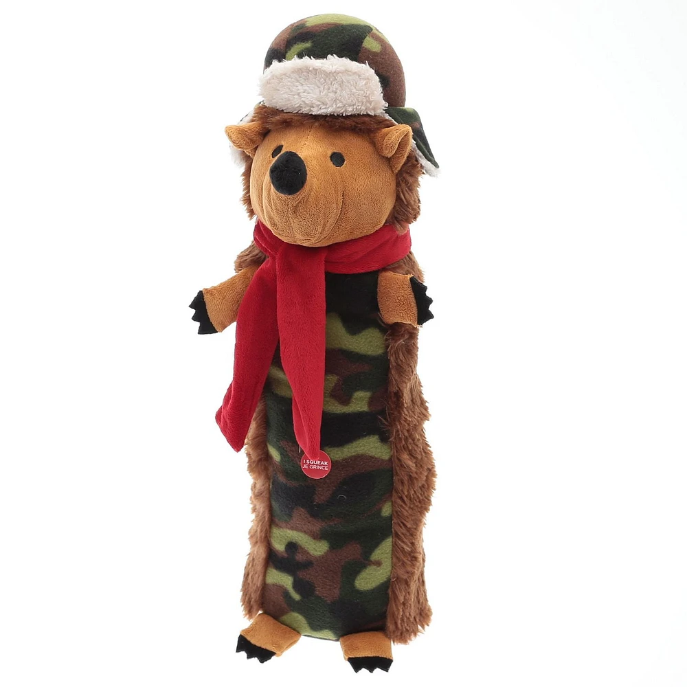 Holiday Time Large Squeaky Stuffed Dog Toy – Camo Hedgehog