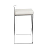 Heavenly Collection White PU Stool, White Bar Stool, White PU Bar Stool, PU Bar Stool with Chrome Finish, White Stool with Stainless Steel Frame, Low Back PU Bar Stool, Kitchen Stool, Island Stool, Indoor Stool - Set 2