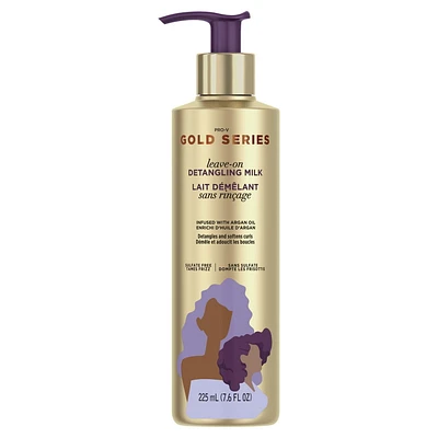 Soin de lait démêlant sans rinçage Pantene Gold Series sans sulfate avec huile d’argan pour cheveux bouclés et enroulés 225 ml