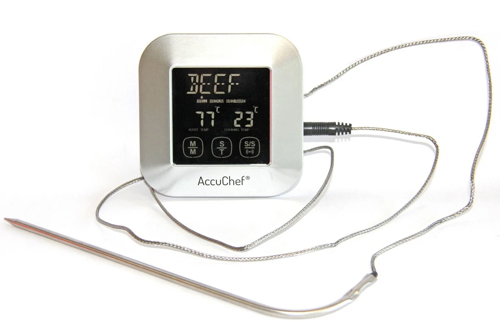 AccuChef Wired Meat Thermometer with Stainless Steel Probe, Model 2205, Silver, Cooking Temperature