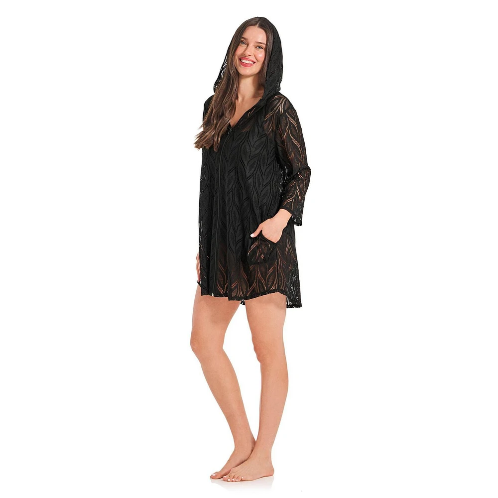 Krista Maillot de bain cache-maillot à capuchon en maille pour femme, vêtements plage légers