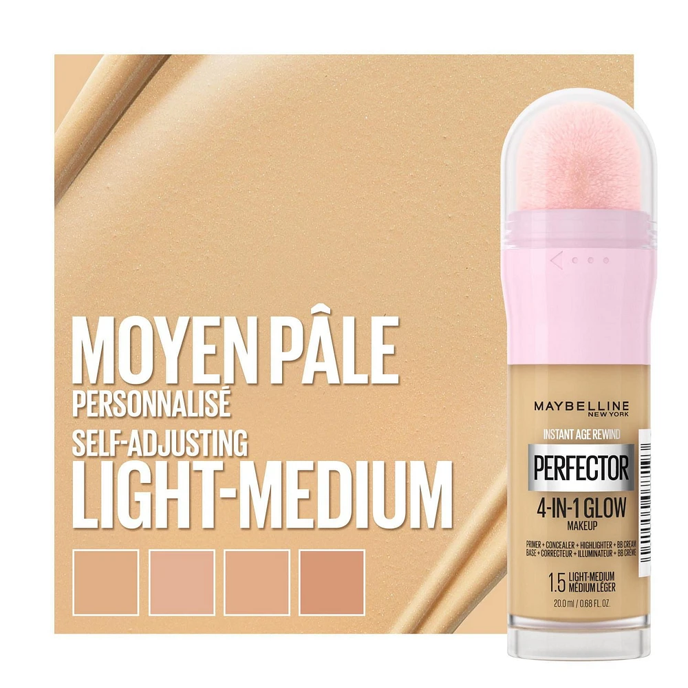 Maybelline New York Instant Age Rewind- Maquillage pour visage Instant Perfector 4-in-1 Glow Makeup, Clair-Pâle Maquillage 4-en-1 pour un look éclatant parfait.