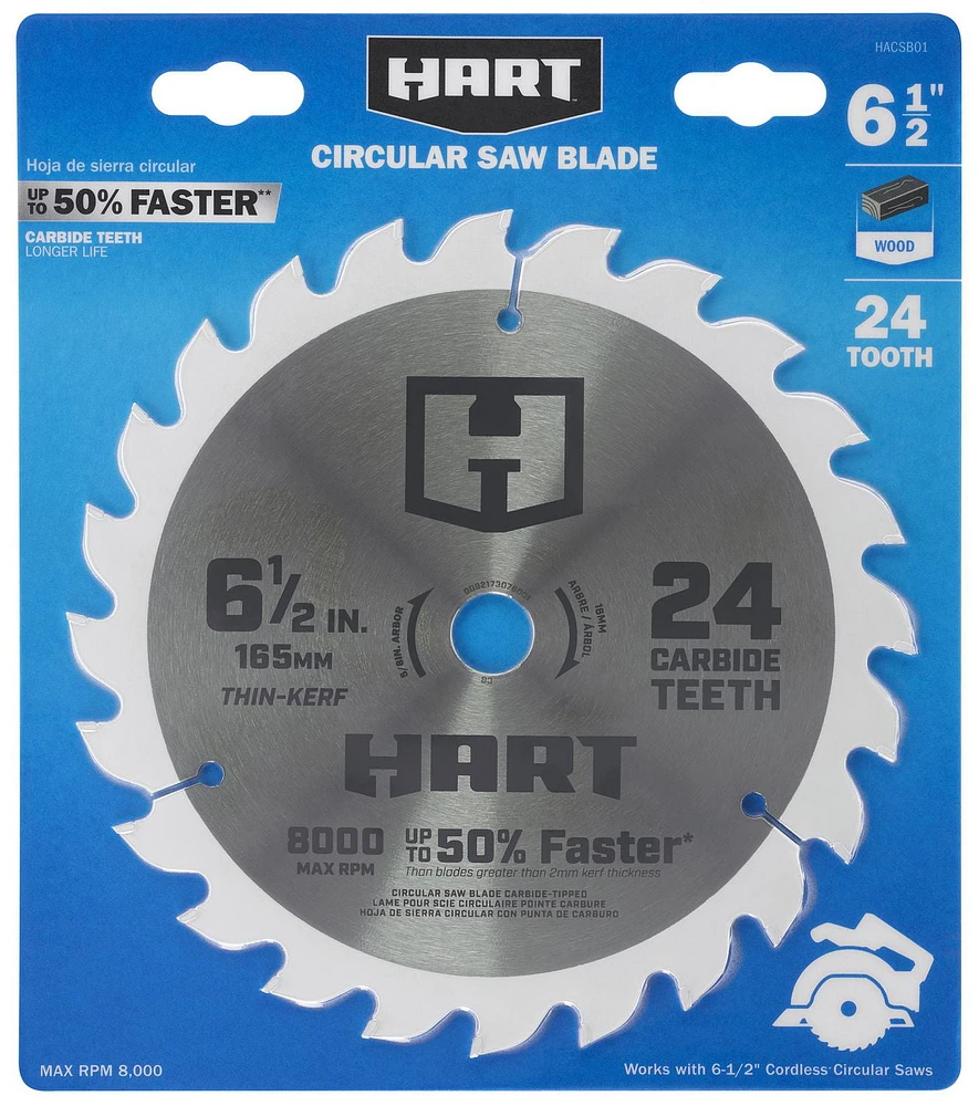 HART 6 1/2-inch 24 Tooth Circular Saw Blade, Thin kerf blade