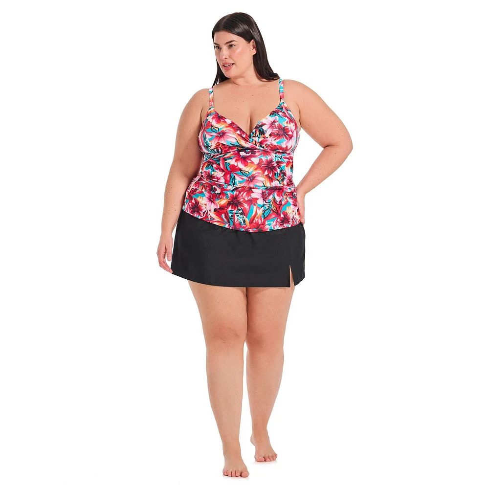 Krista Plus Women's V Neck Crossover Tankini Swim Top with Adjustable Straps and Bust Support
