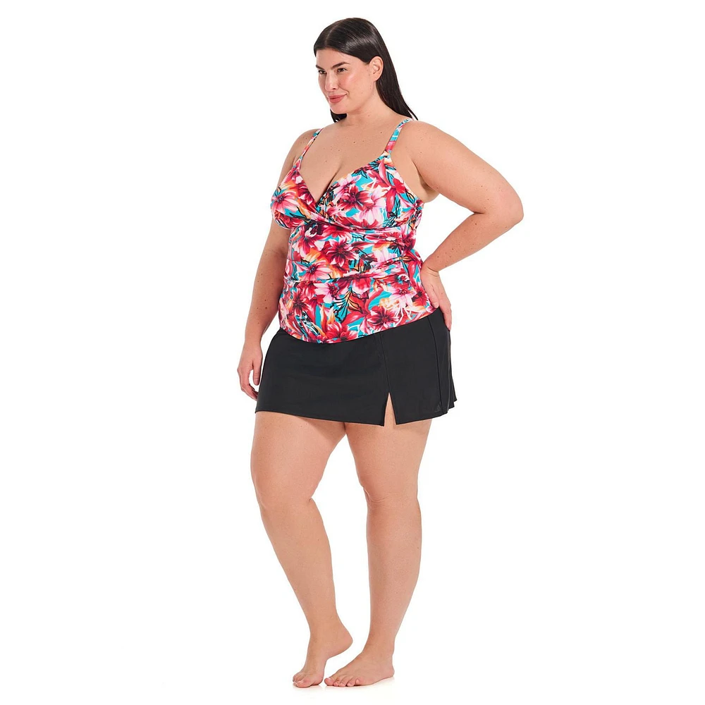 Krista Plus Women's V Neck Crossover Tankini Swim Top with Adjustable Straps and Bust Support