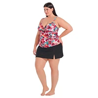 Krista Plus Women's V Neck Crossover Tankini Swim Top with Adjustable Straps and Bust Support