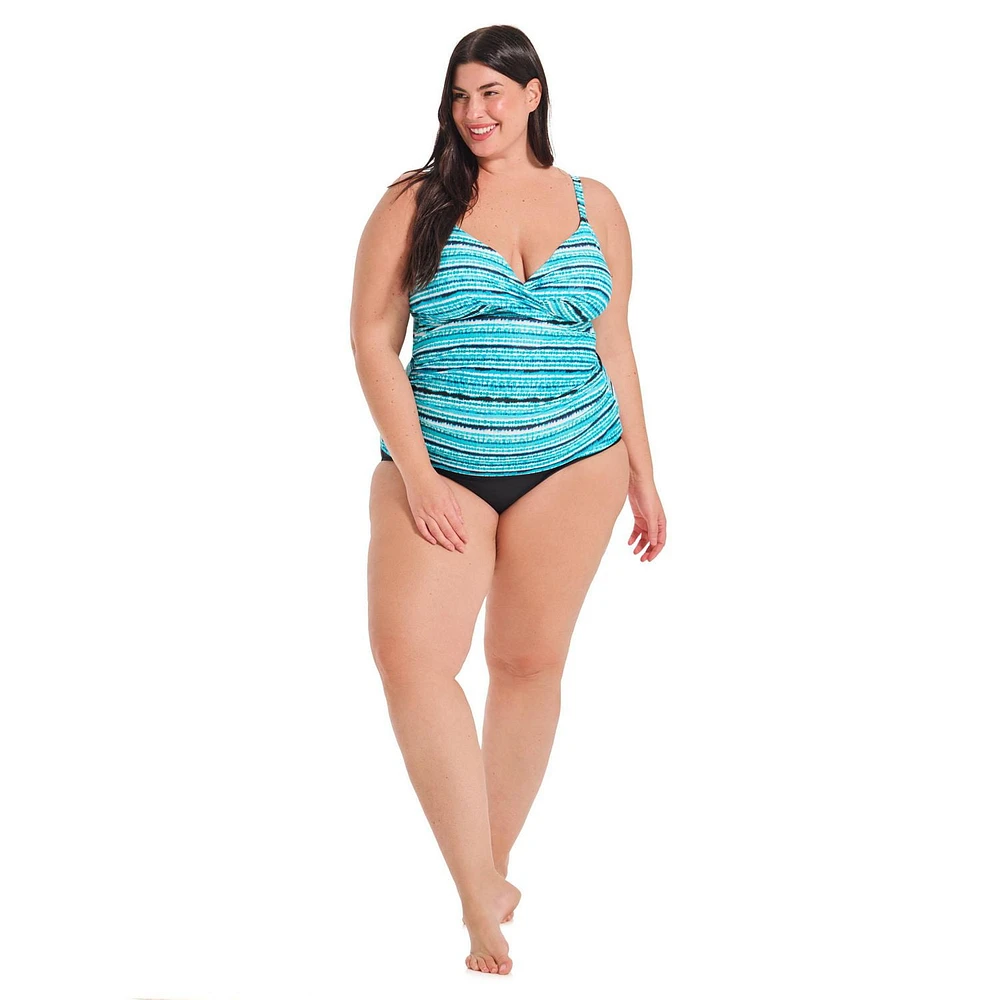 Krista Plus Haut de maillot de bain croisé tankini à col en V pour femme avec bretelles ajustables et soutien de la poitrine