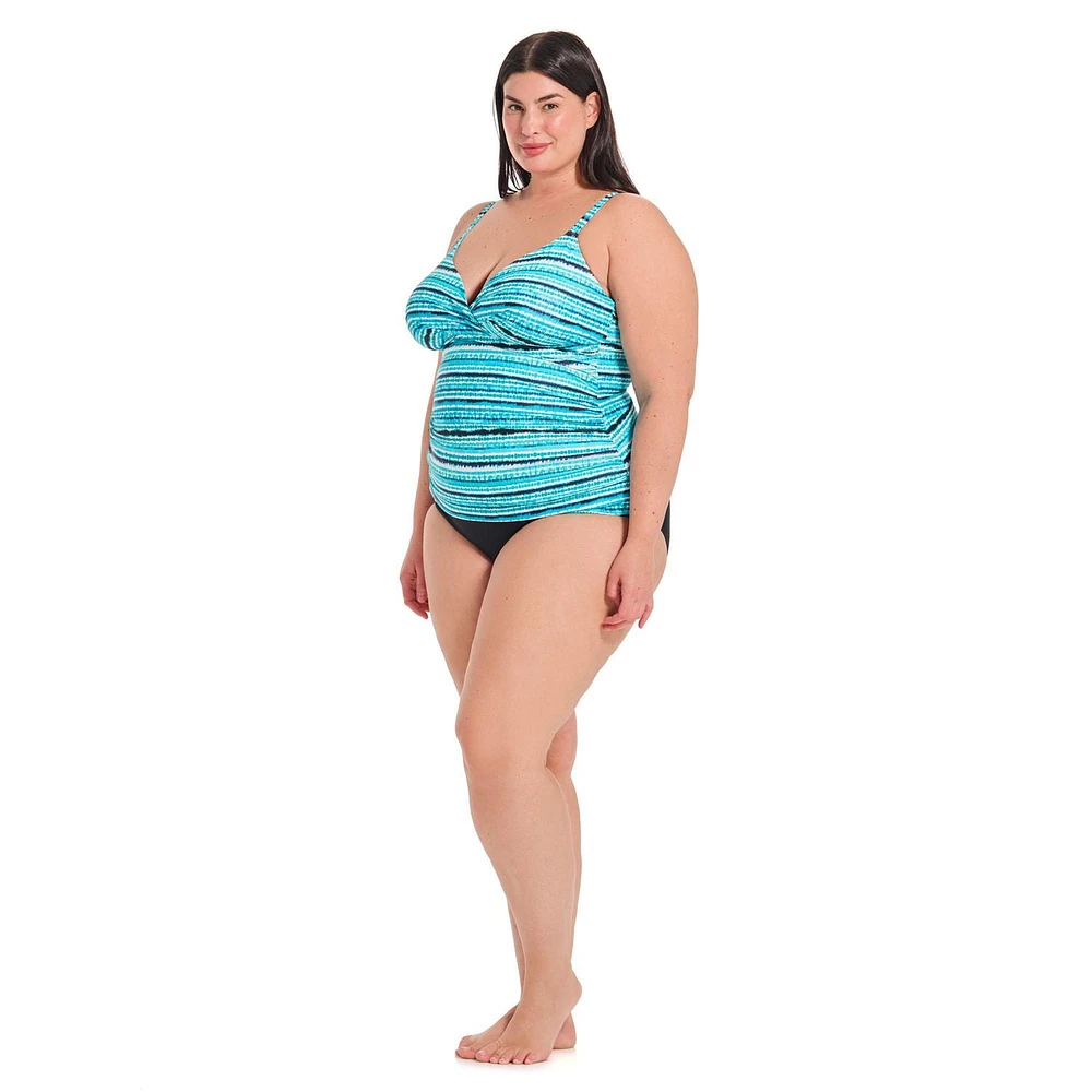 Krista Plus Haut de maillot de bain croisé tankini à col en V pour femme avec bretelles ajustables et soutien de la poitrine
