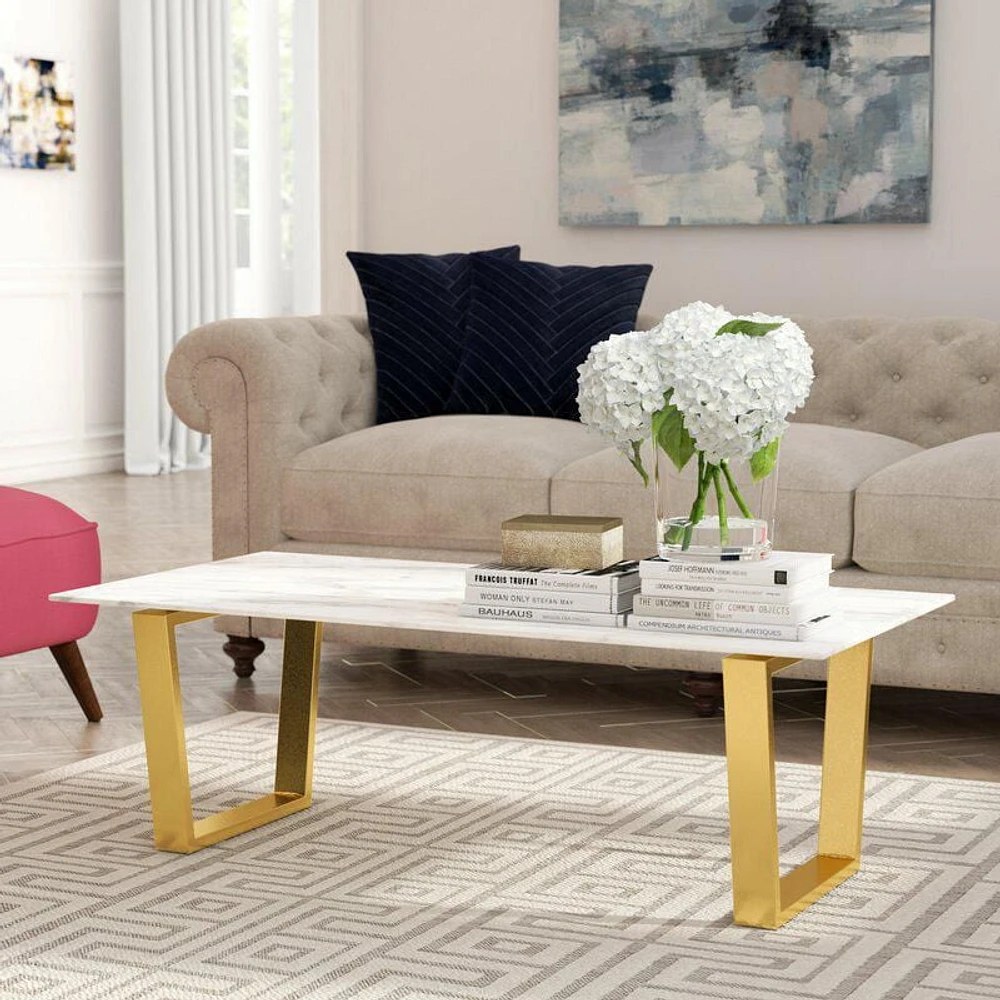 Stylish Coffee Table with Faux Marble Top and Luxe Gold Legs – Modern Elegance,Contemporary design, Stainless Steel legs.