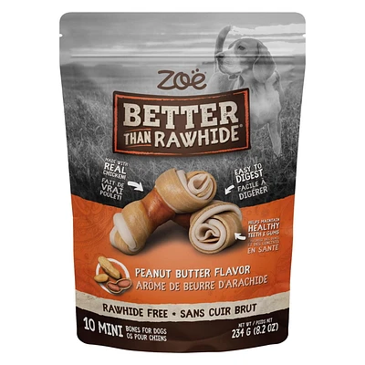 Zoe Better Than Rawhide Mini Bones, Peanut Butter Flavour, 234 g, 234g / 10 Mini Bones