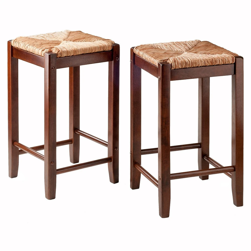 Winsome Kaden Rush Seat Counter Stools Walnut