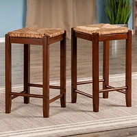 Winsome Kaden Rush Seat Counter Stools Walnut