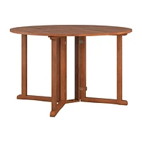 CorLiving Miramar Solid Hardwood Outdoor Drop Leaf Collapsible and Portable Round Dining Table