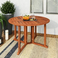 CorLiving Miramar Solid Hardwood Outdoor Drop Leaf Collapsible and Portable Round Dining Table