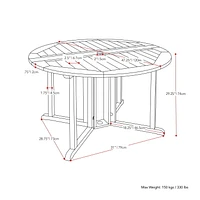 CorLiving Miramar Solid Hardwood Outdoor Drop Leaf Collapsible and Portable Round Dining Table