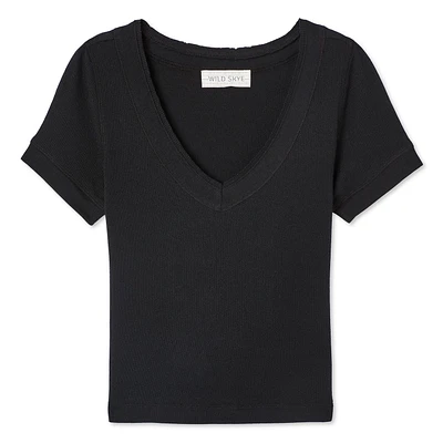 T-shirt avec encolure en V Wild Skye pour femmes Tailles TP–TG