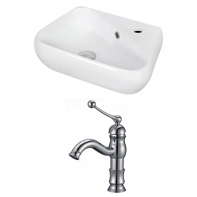 American Imaginations -in. W Wall Mount White Bathroom Vessel Sink Set For 1 Hole Center Faucet AI