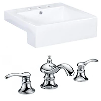 American Imaginations -in. W Semi-Recessed White Bathroom Vessel Sink Set For 3H8-in. Center Faucet AI