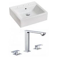 American Imaginations -in. W Above Counter White Bathroom Vessel Sink Set For 3H8-in. Center Faucet AI