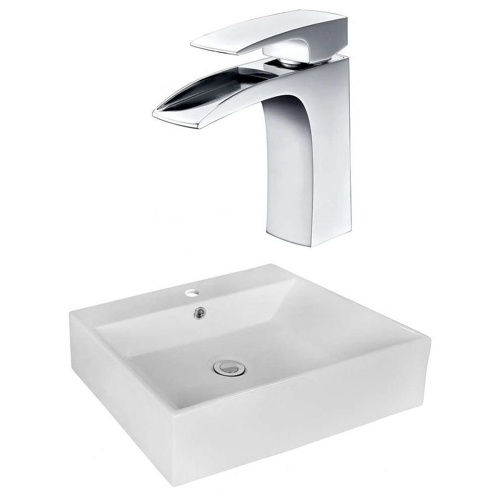 American Imaginations -in. W Above Counter White Bathroom Vessel Sink Set For 1 Hole Center Faucet AI