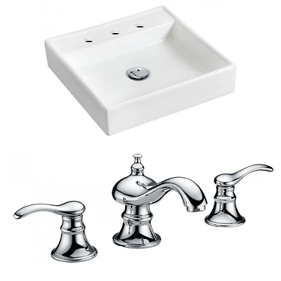 American Imaginations -in. W Wall Mount White Bathroom Vessel Sink Set For 3H8-in. Center Faucet AI