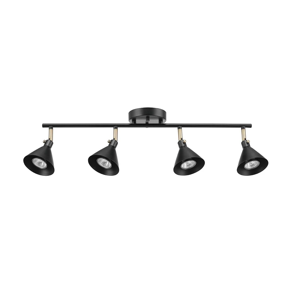 Tristan 4-Light Track Lighting, Matte Black, Matte Brass Accents