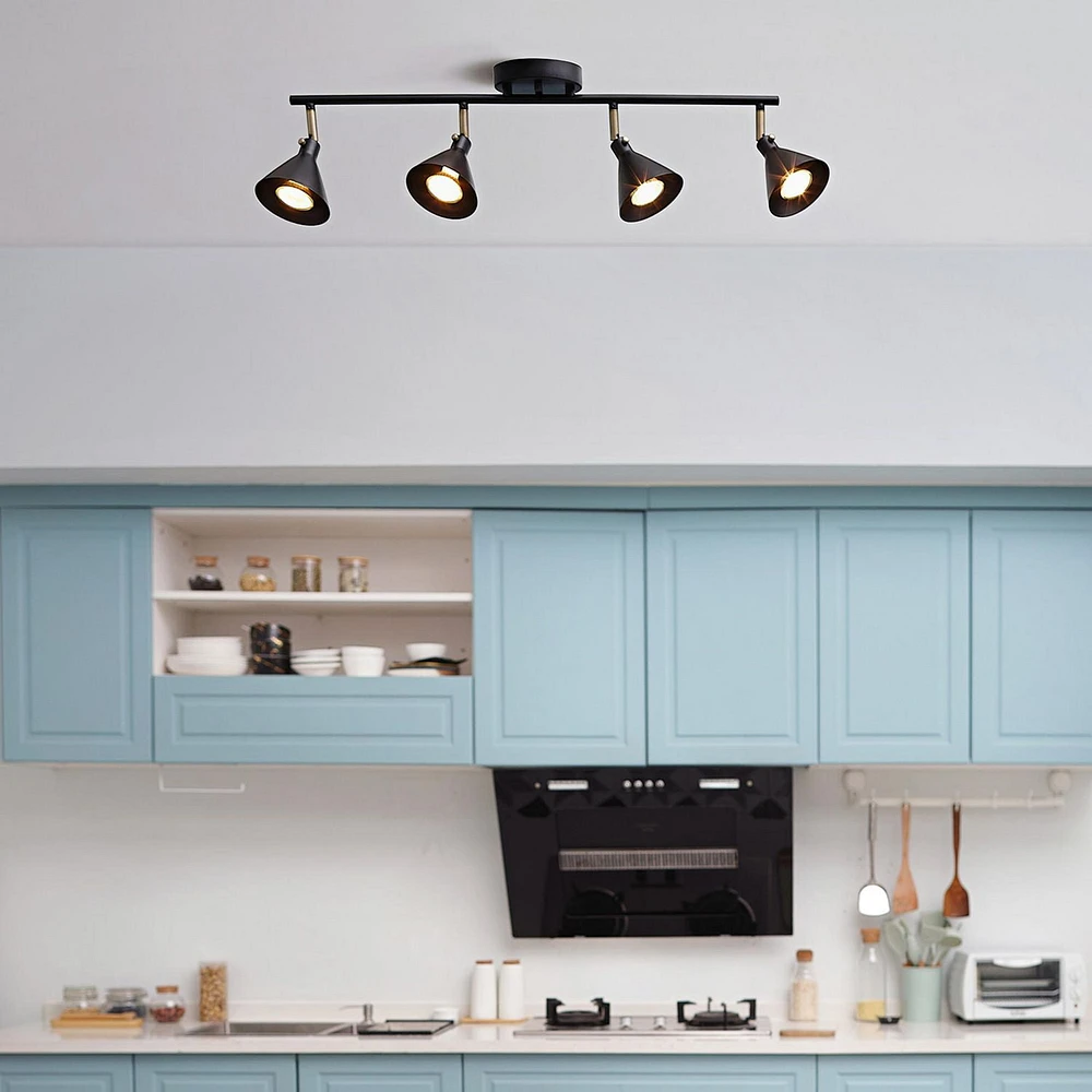 Tristan 4-Light Track Lighting, Matte Black, Matte Brass Accents