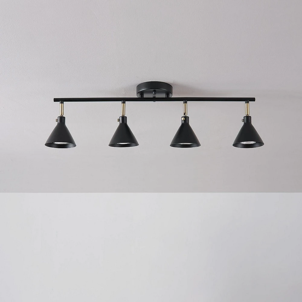 Tristan 4-Light Track Lighting, Matte Black, Matte Brass Accents