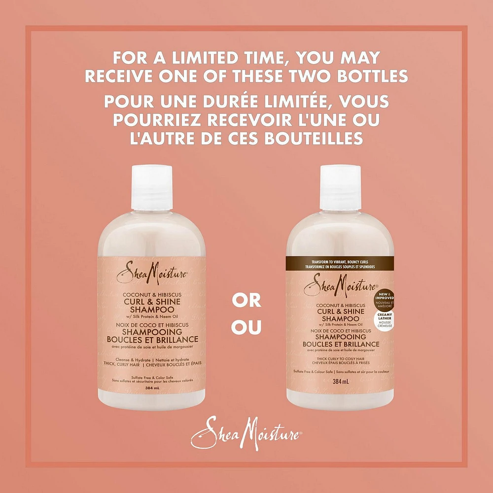 Shampooing SheaMoisture Noix de coco et hibiscus Boucles et brillance pour cheveux épais et bouclés avec protéine de soie et huile de margousier sans sulfates 384mL