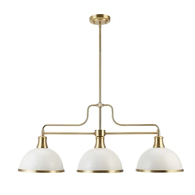 Beckett 3-Light Linear Chandelier, Matte White, Matte Brass Accents