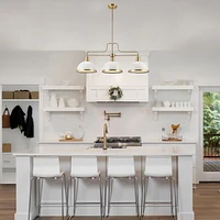 Beckett 3-Light Linear Chandelier, Matte White, Matte Brass Accents