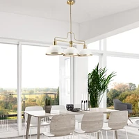 Beckett 3-Light Linear Chandelier, Matte White, Matte Brass Accents