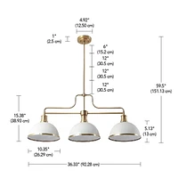 Beckett 3-Light Linear Chandelier, Matte White, Matte Brass Accents