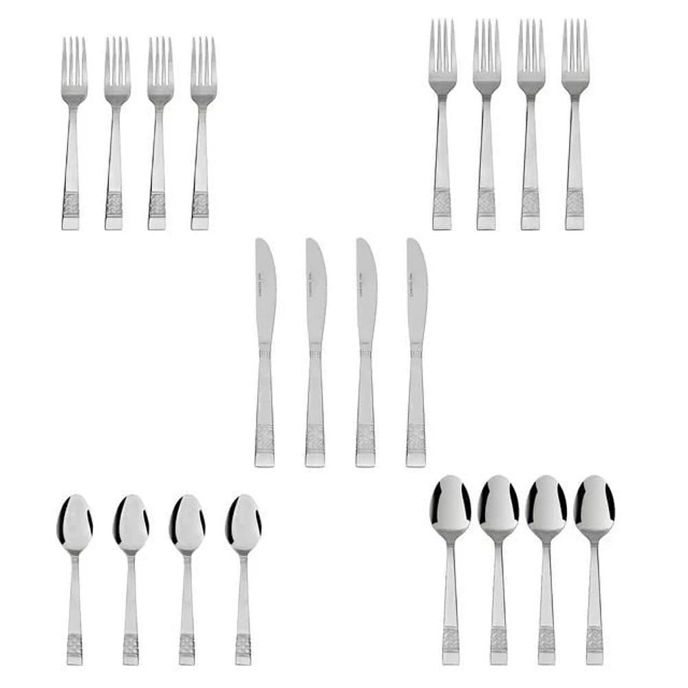 Mainstays Pierremont 20-Piece Stainless Steel Flatware Set, Silver, Service for 4, MS Pierremont 20 Pc Flatware