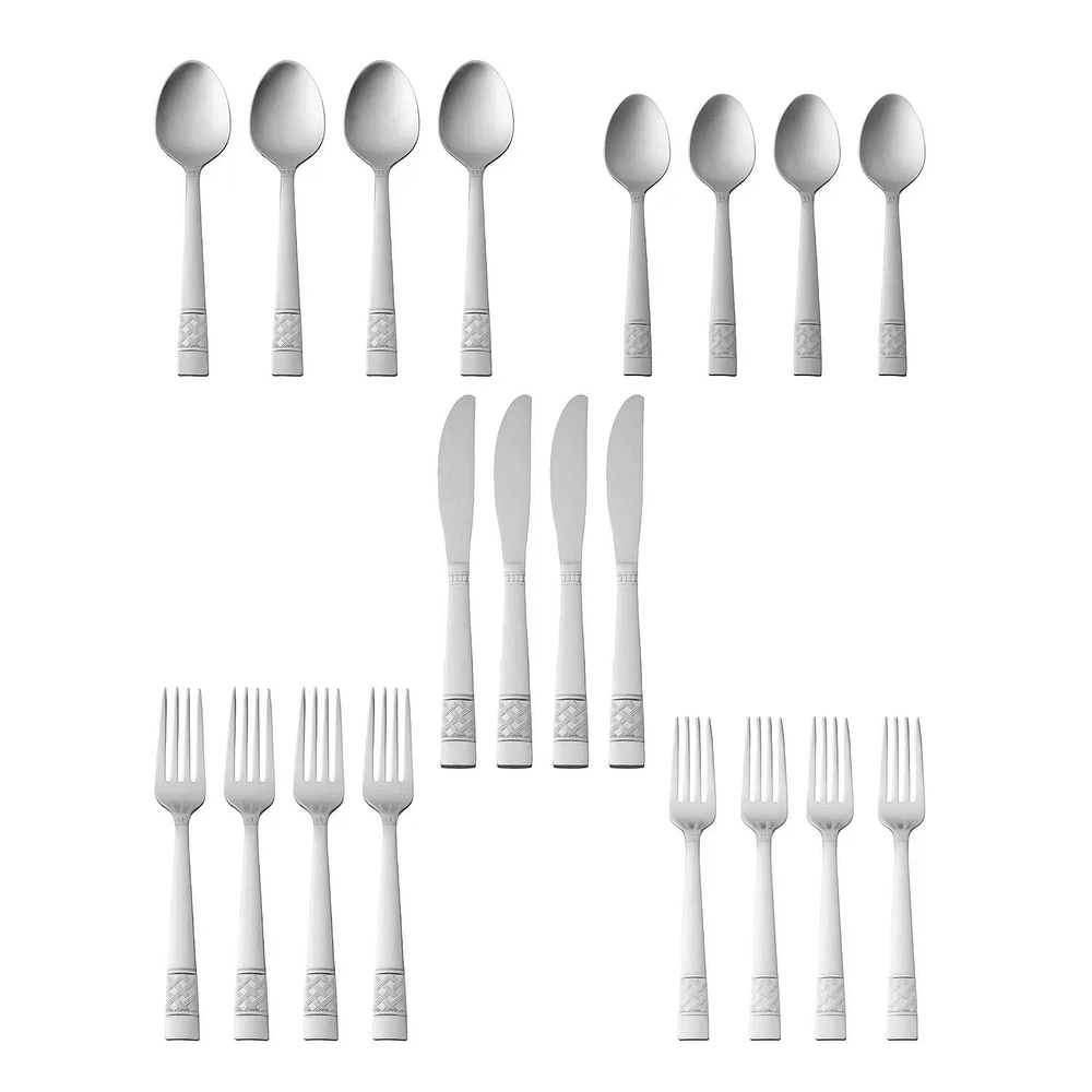 Mainstays Pierremont 20-Piece Stainless Steel Flatware Set, Silver, Service for 4, MS Pierremont 20 Pc Flatware