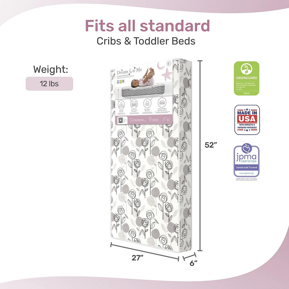 Dream On Me Endless Roses Crib and Toddler Mattress