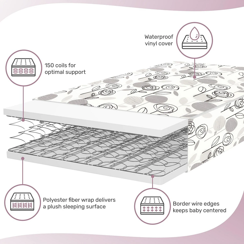 Dream On Me Endless Roses Crib and Toddler Mattress